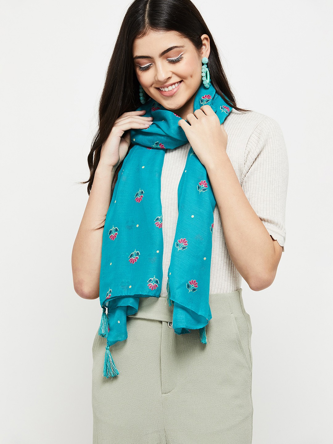 

max Women Printed Polyester Scarf, Blue