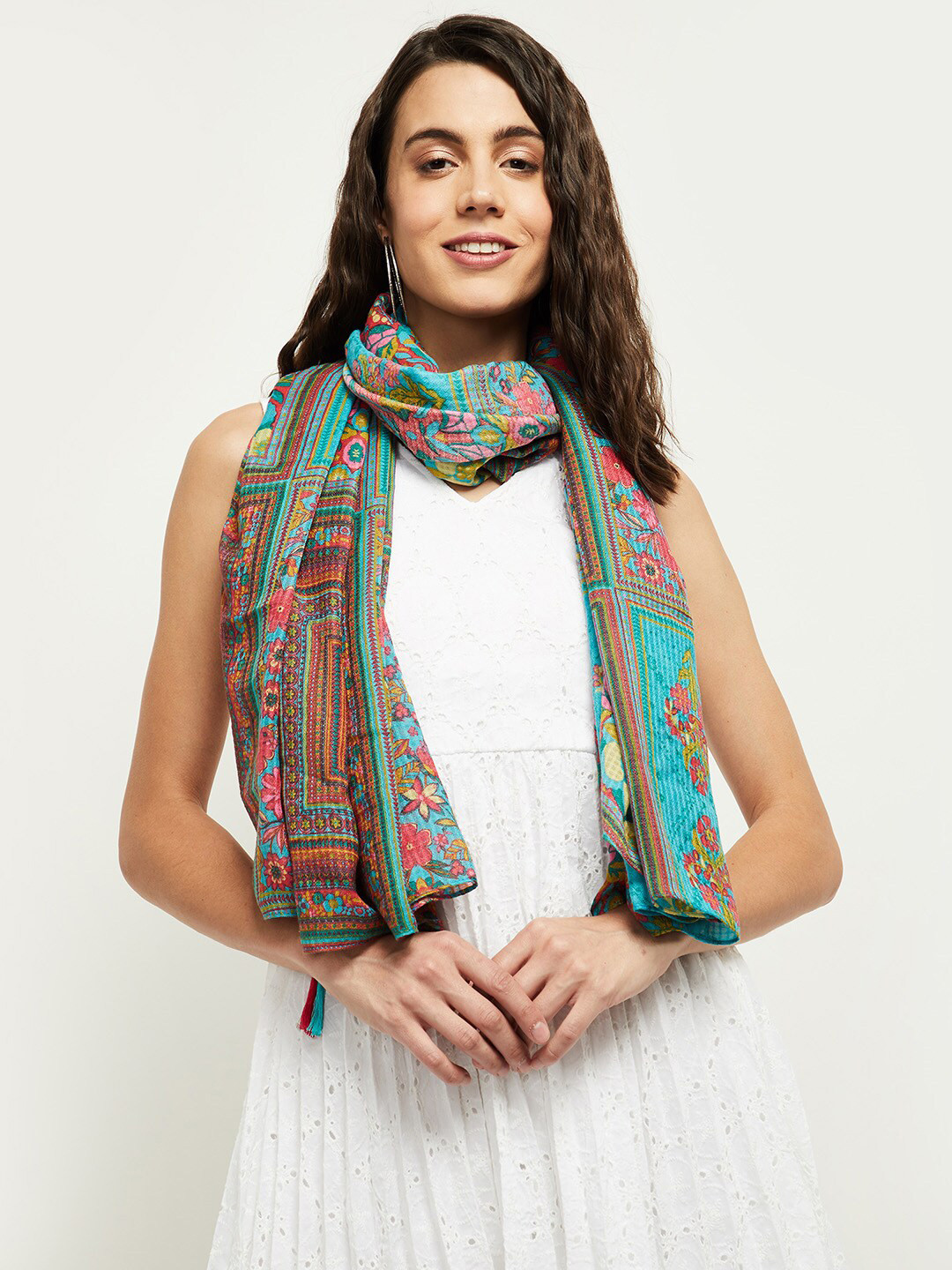 

max Women Printed Polyester Scarf, Blue