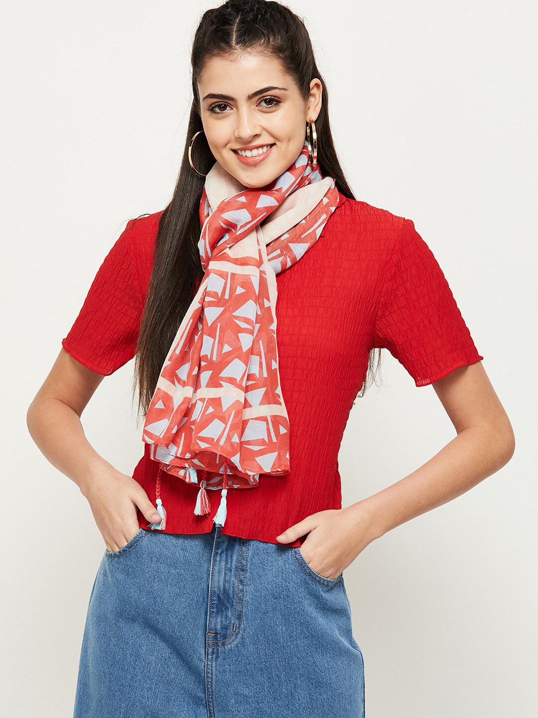 

max Women Printed Polyester Scarf, Red
