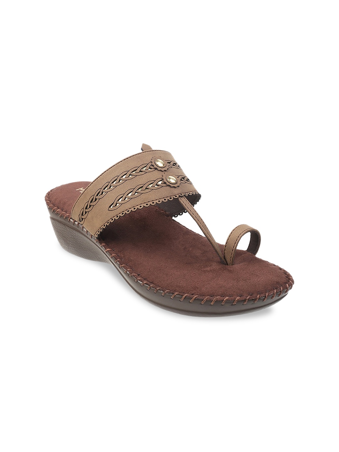 

Metro Brown & Maroon Embellished Ethnic Wedge Sandals with Laser Cuts