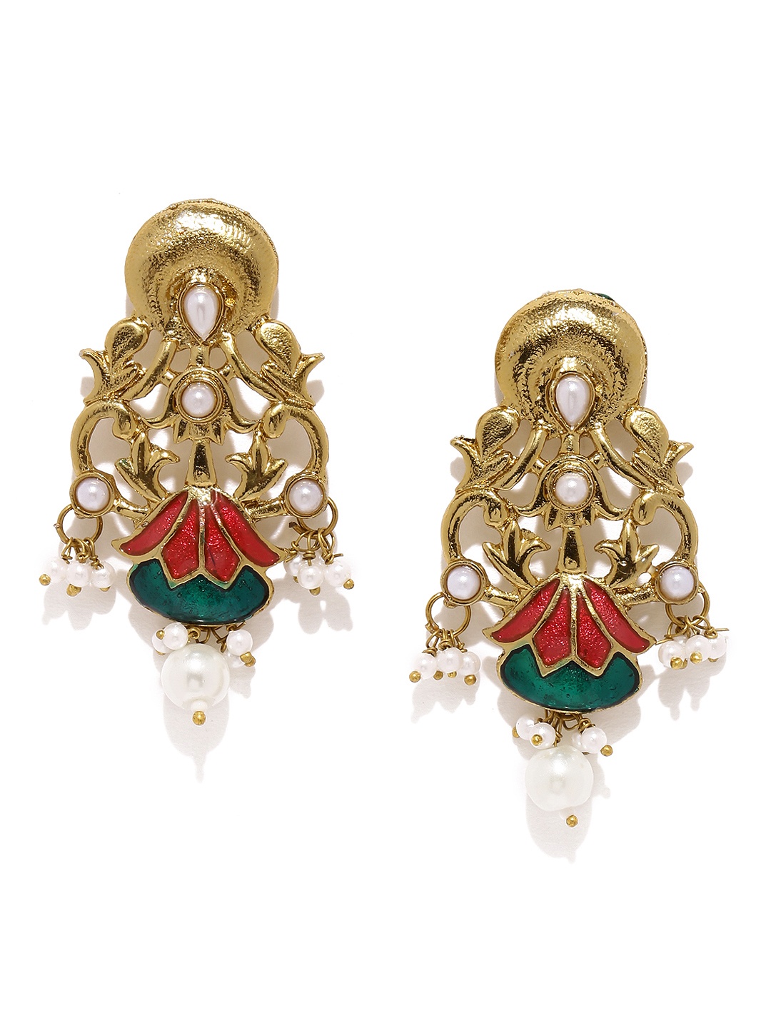 

Fida Antique Gold-Toned & Pink Contemporary Drop Earrings
