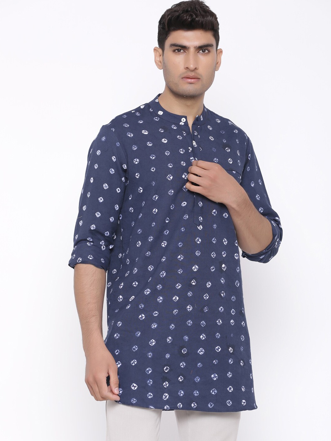 

Tistabene Men Blue Bandhani Printed Kurta