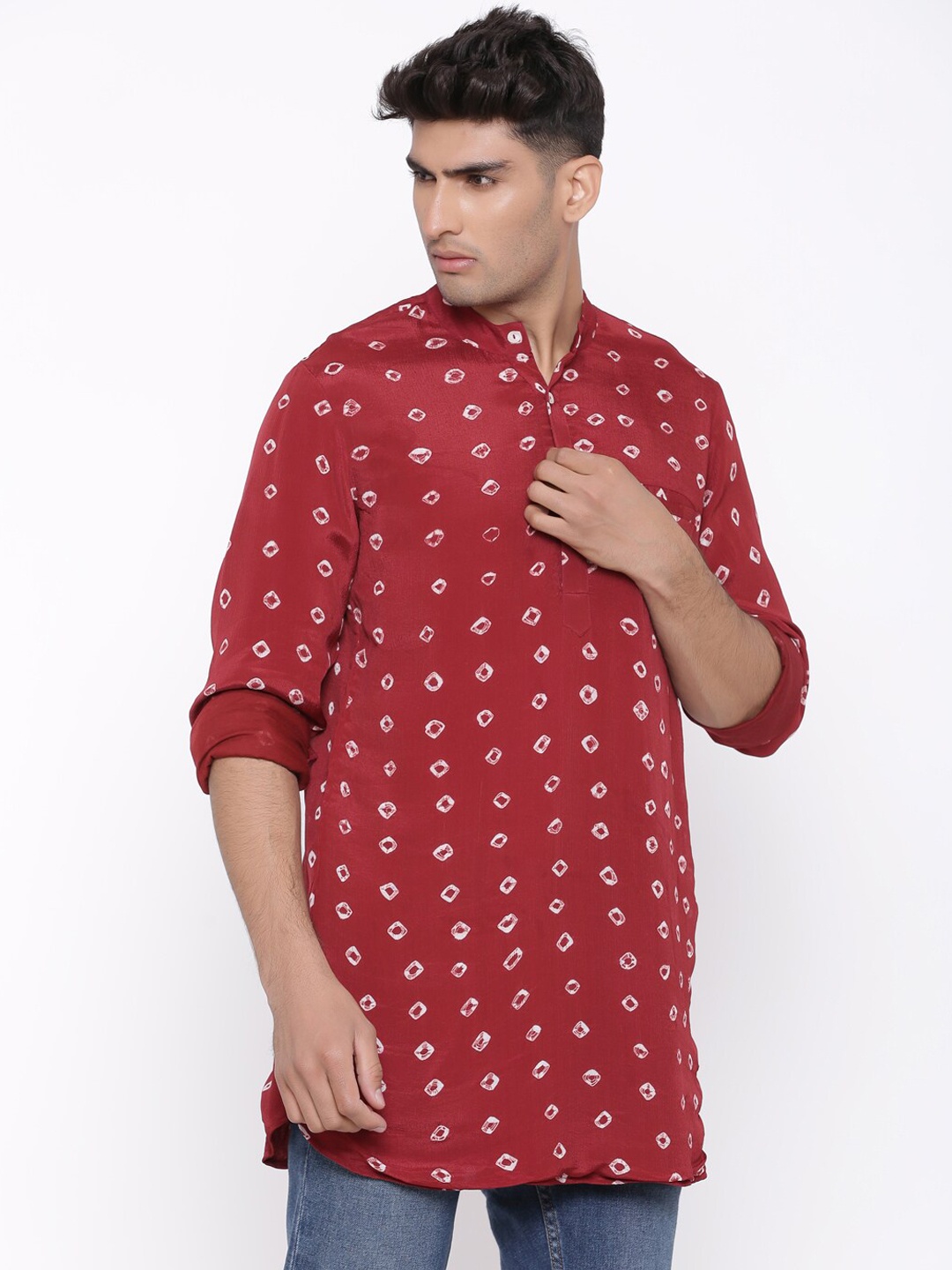 

Tistabene Men Maroon & White Ethnic Motifs Printed Kurta
