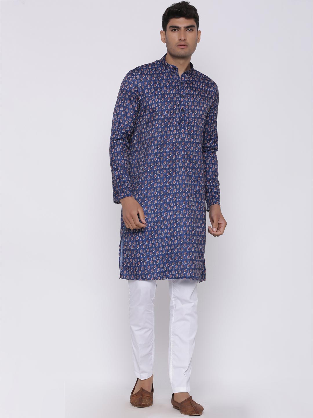 

Tistabene Men Blue & Pink Ethnic Motifs Printed Silk Kurta
