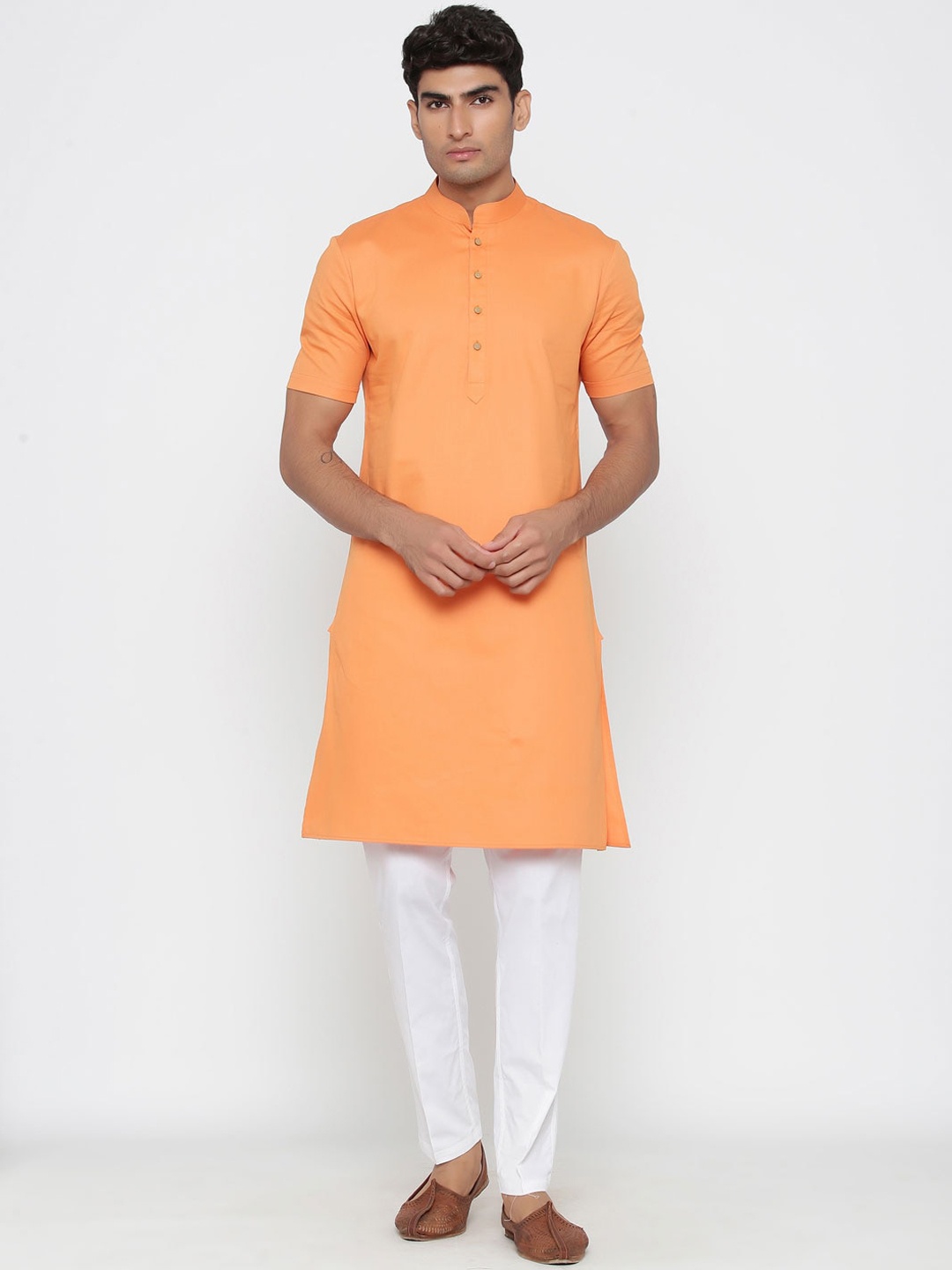 

Tistabene Men Orange Solid Cotton Kurta