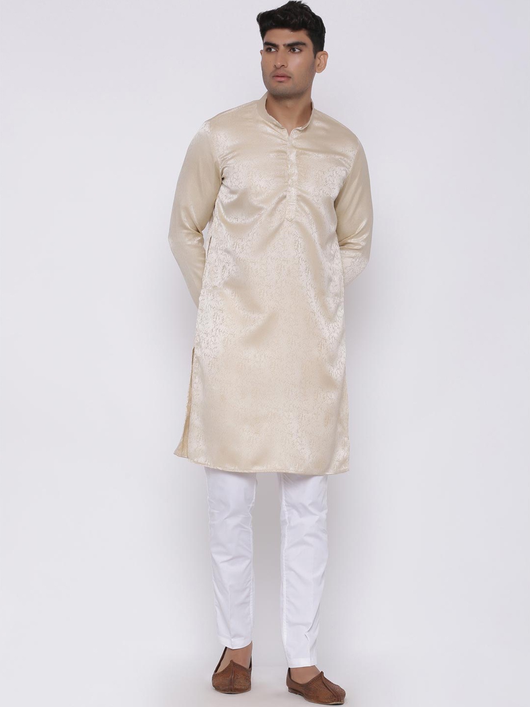 

Tistabene Men Beige Abstract Woven Design Cotton Kurta