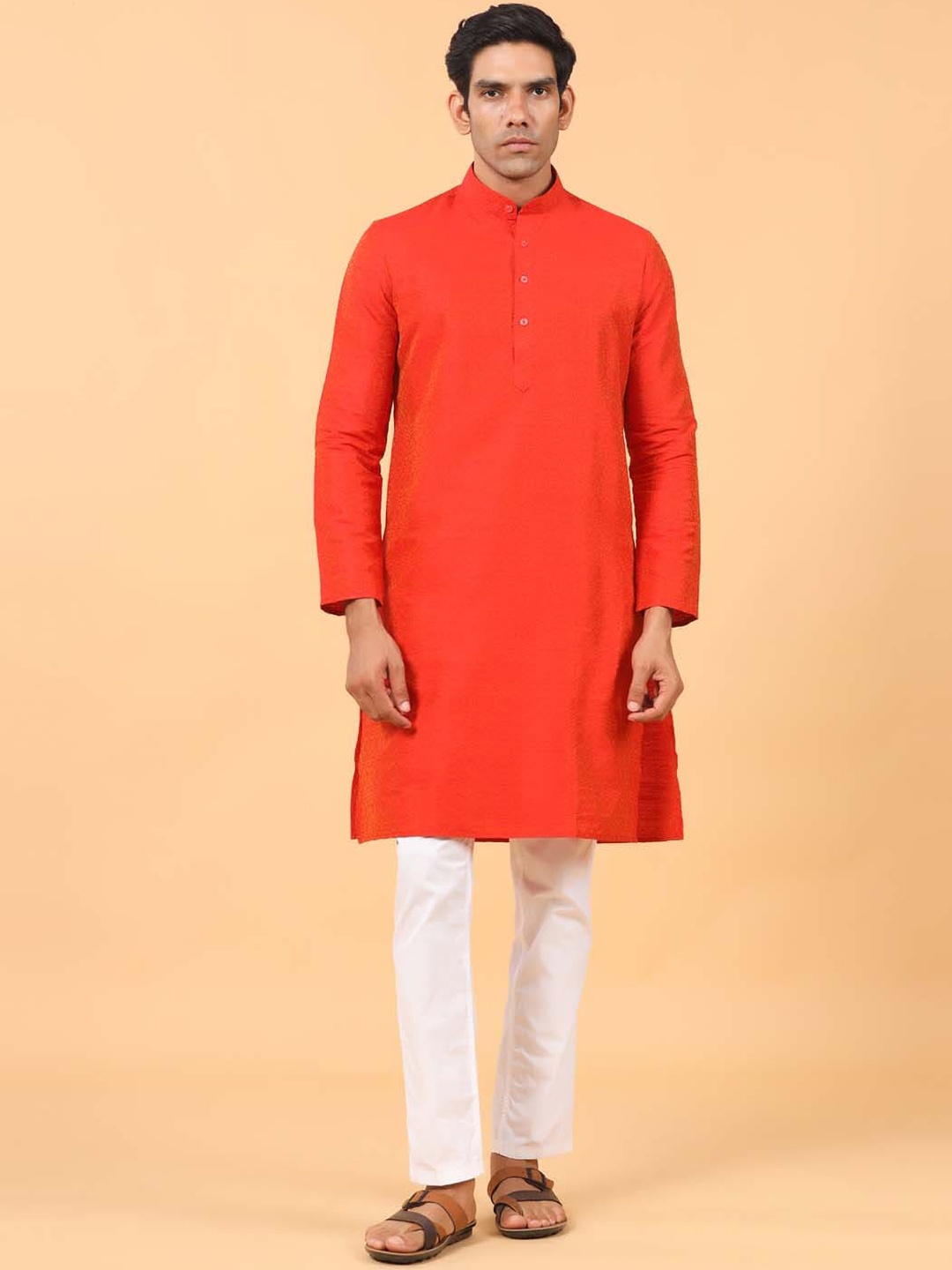 

Tistabene Men Red Silk Kurta