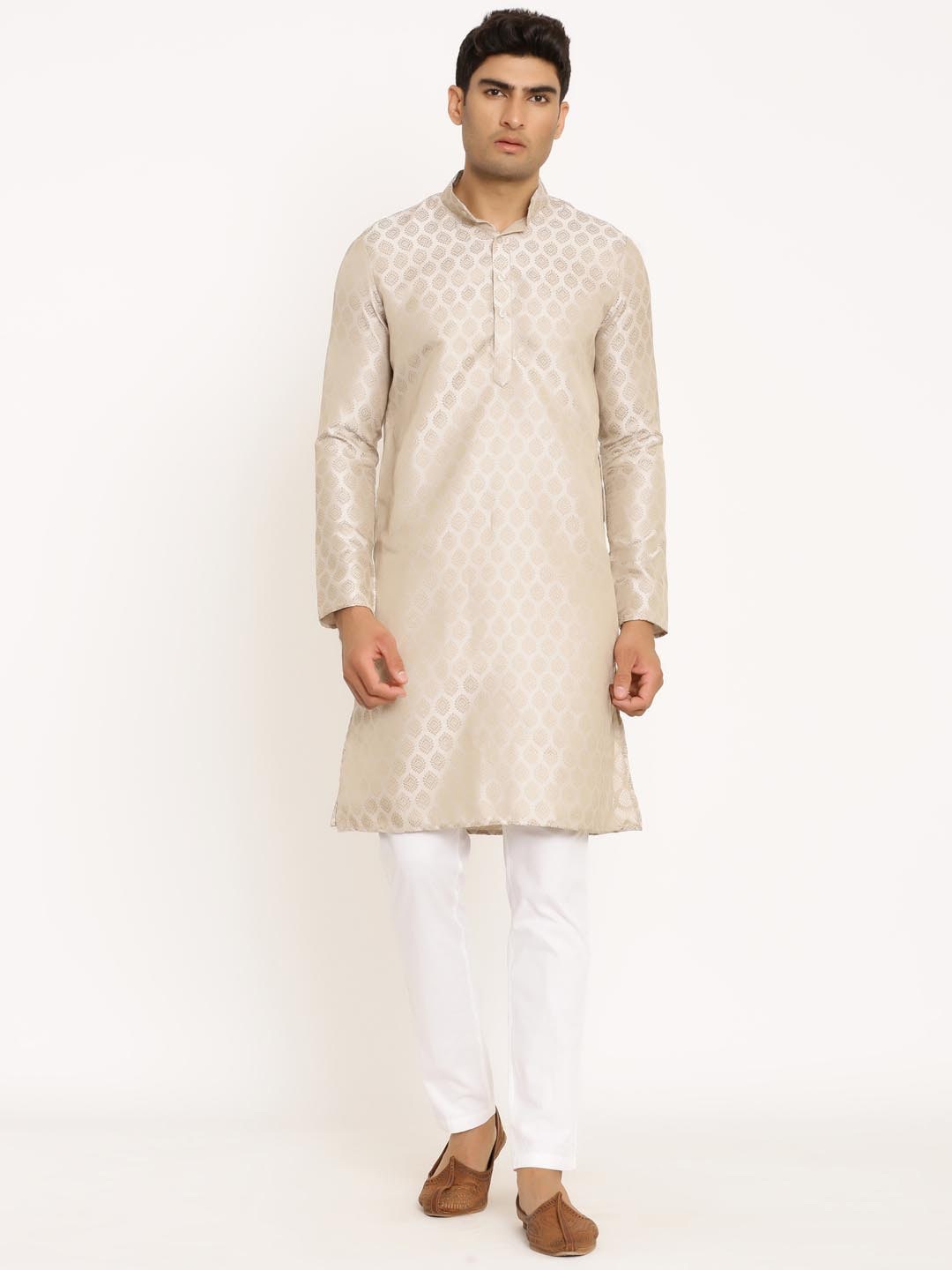 

Tistabene Men Cream-Coloured & Brown Ethnic Motifs Cotton Kurta