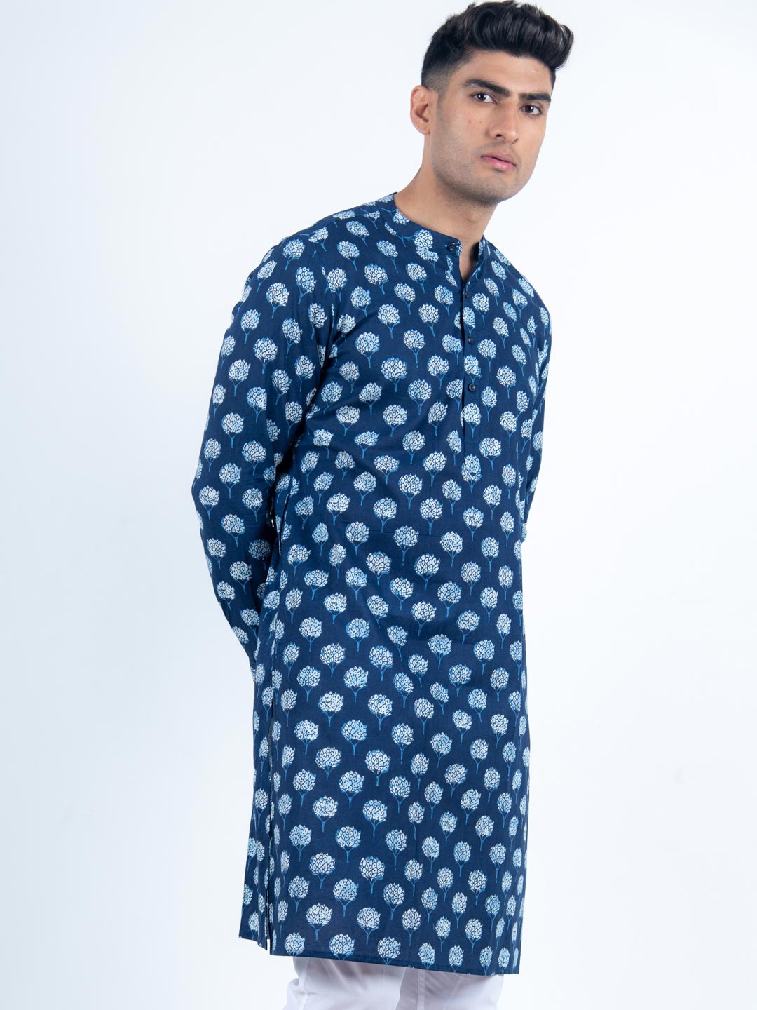 

Tistabene Men Blue Cotton Floral Printed Kurta