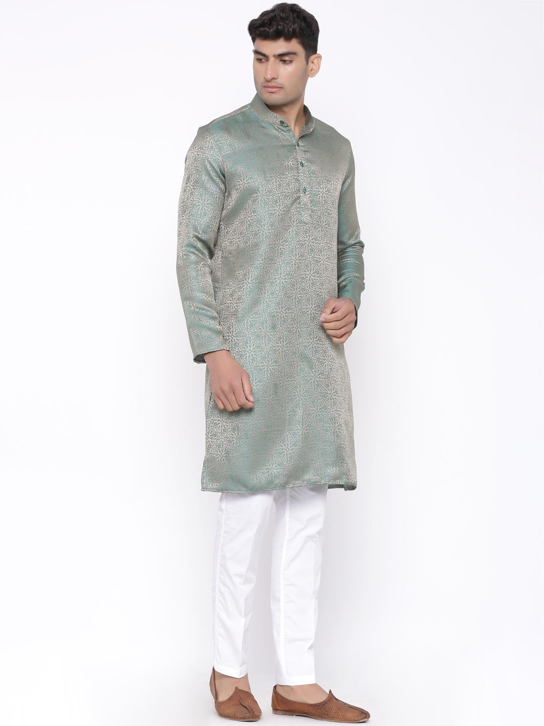 

Tistabene Men Green & Gold Toned Ethnic Motifs Kurta