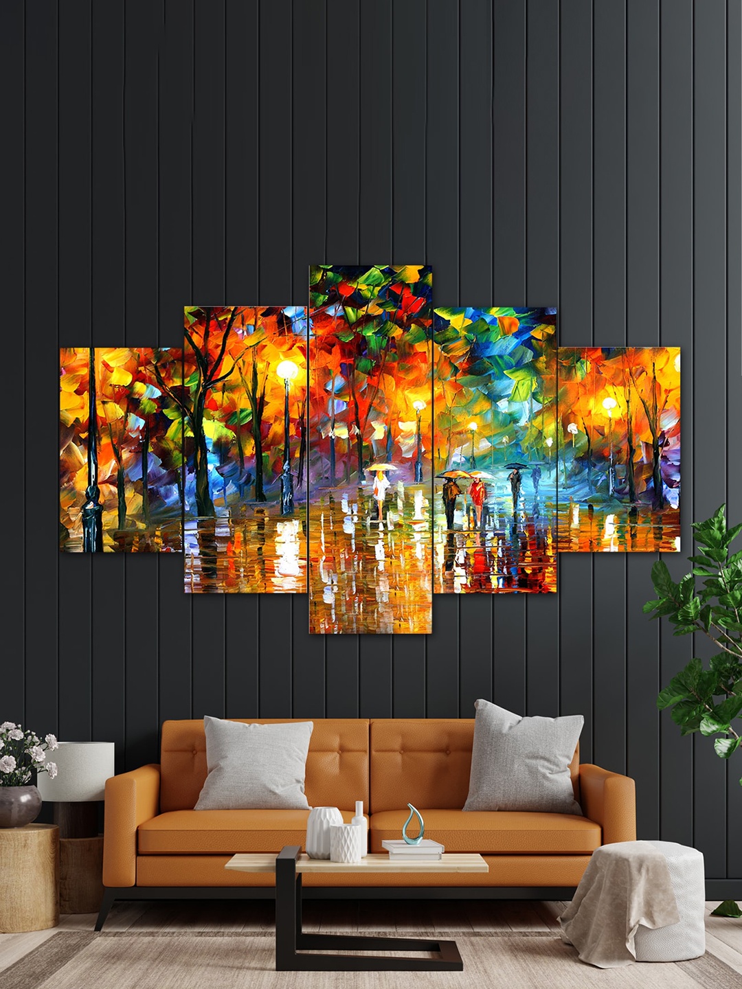 

Perpetual Set Of 5 Multicolored 3-D Scenery Wall Painting Wall Art, Orange