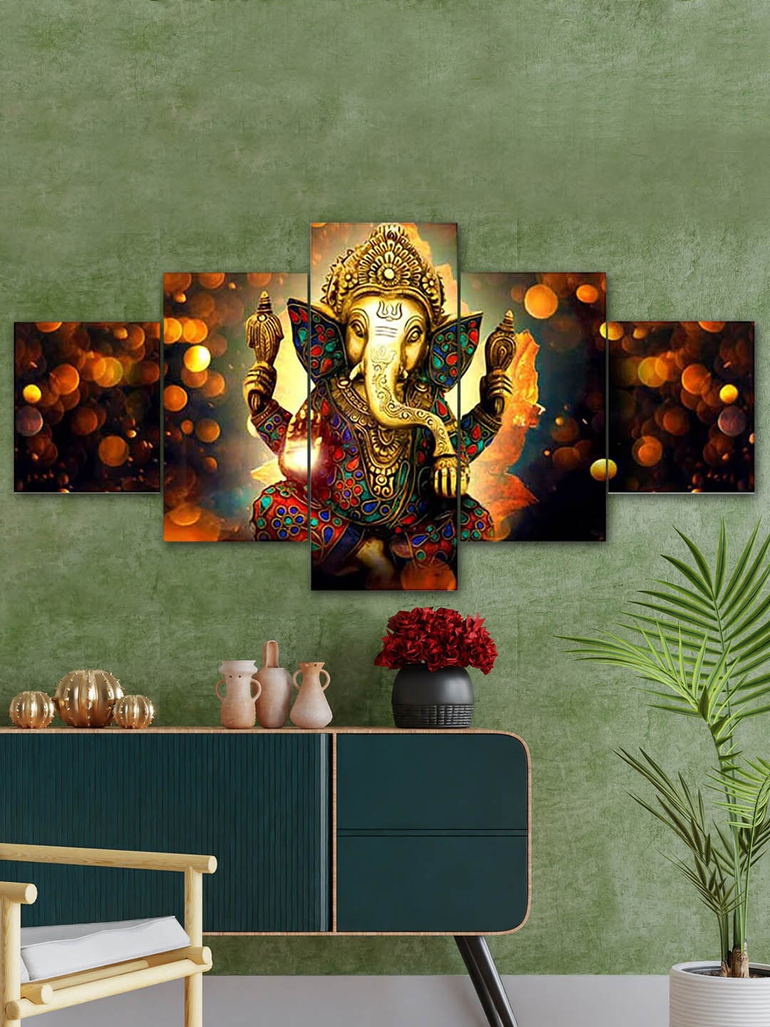 

Perpetual Multicolored Set Of 5 Ganesha Painting 3d Scenery Wall Arts, Multi