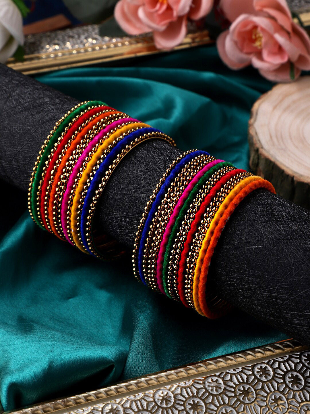 

KACY Set Of 14 Gold-Plated Red & Blue Bangles