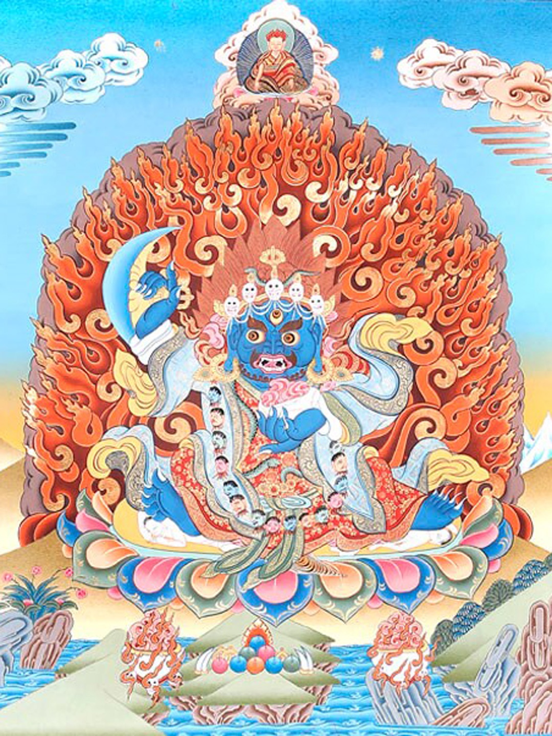 

Exotic India Two-Armed Tibetan Buddhist Mahakala Thangka Painting Wall Art, Blue