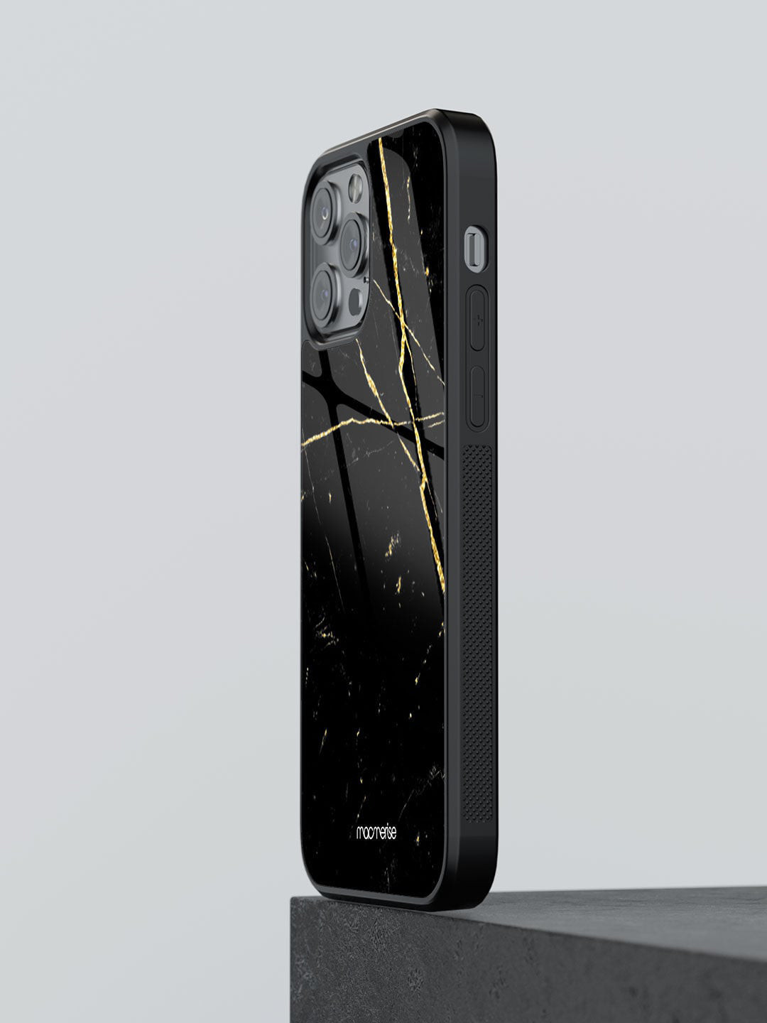 

macmerise Black Marble Onyx Printed iPhone 13 Pro Glass Back Case
