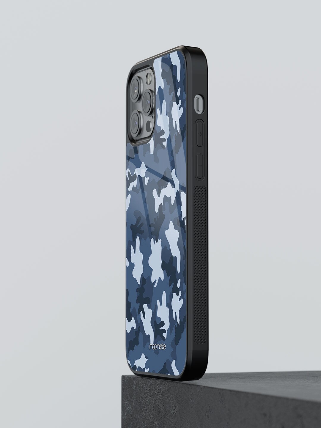 

macmerise Blue Printed Camo iPhone 13 Pro Max Glass Phone Back Case