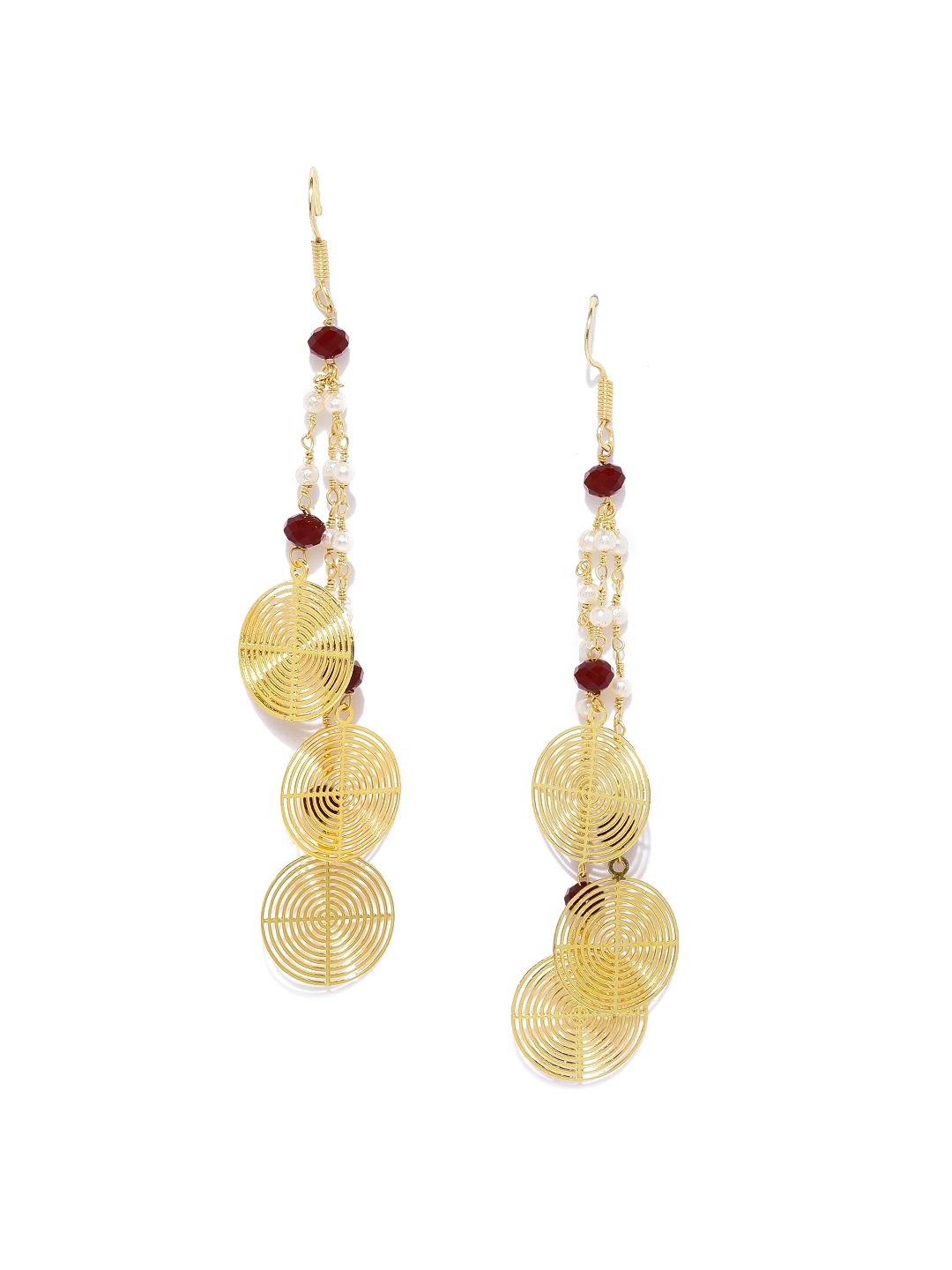 

Fida Gold-Toned & Red Circular Drop Earrings