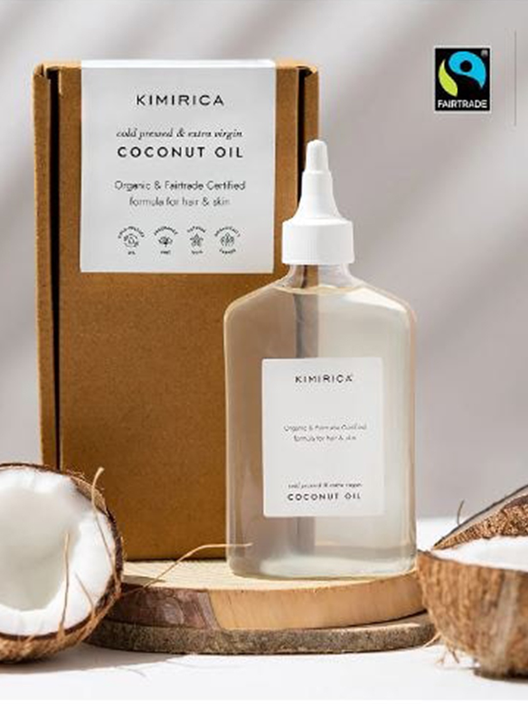 

Kimirica Fairtrade Cold Pressed Extra Virgin Organic Coconut Oil For Skin & Hair-270ml, Transparent