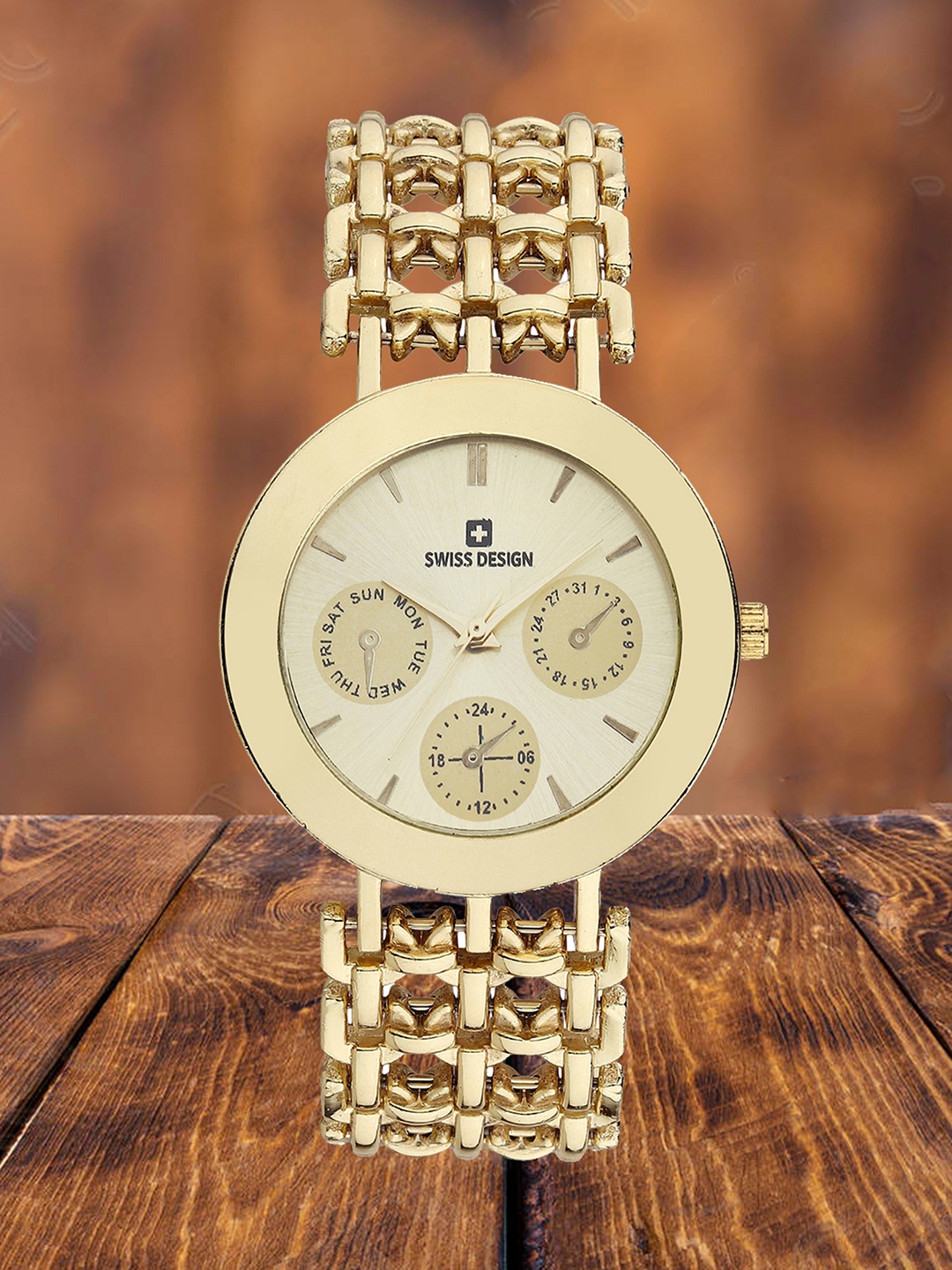 

Swiss Design Women Printed Dial & Bracelet Style Straps Analogue Watch SDWT-013-GD, Gold