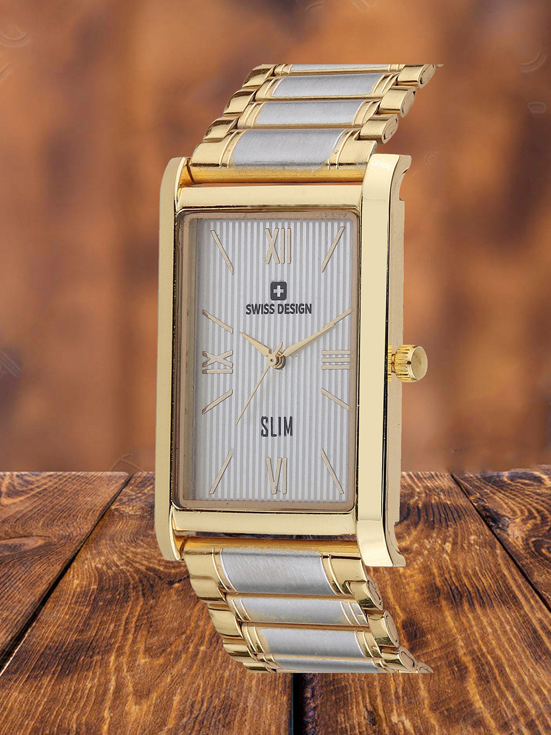 

Swiss Design Men Embellished Dial & Textured Straps Analogue Watch SDWT-012-SLGD, Silver