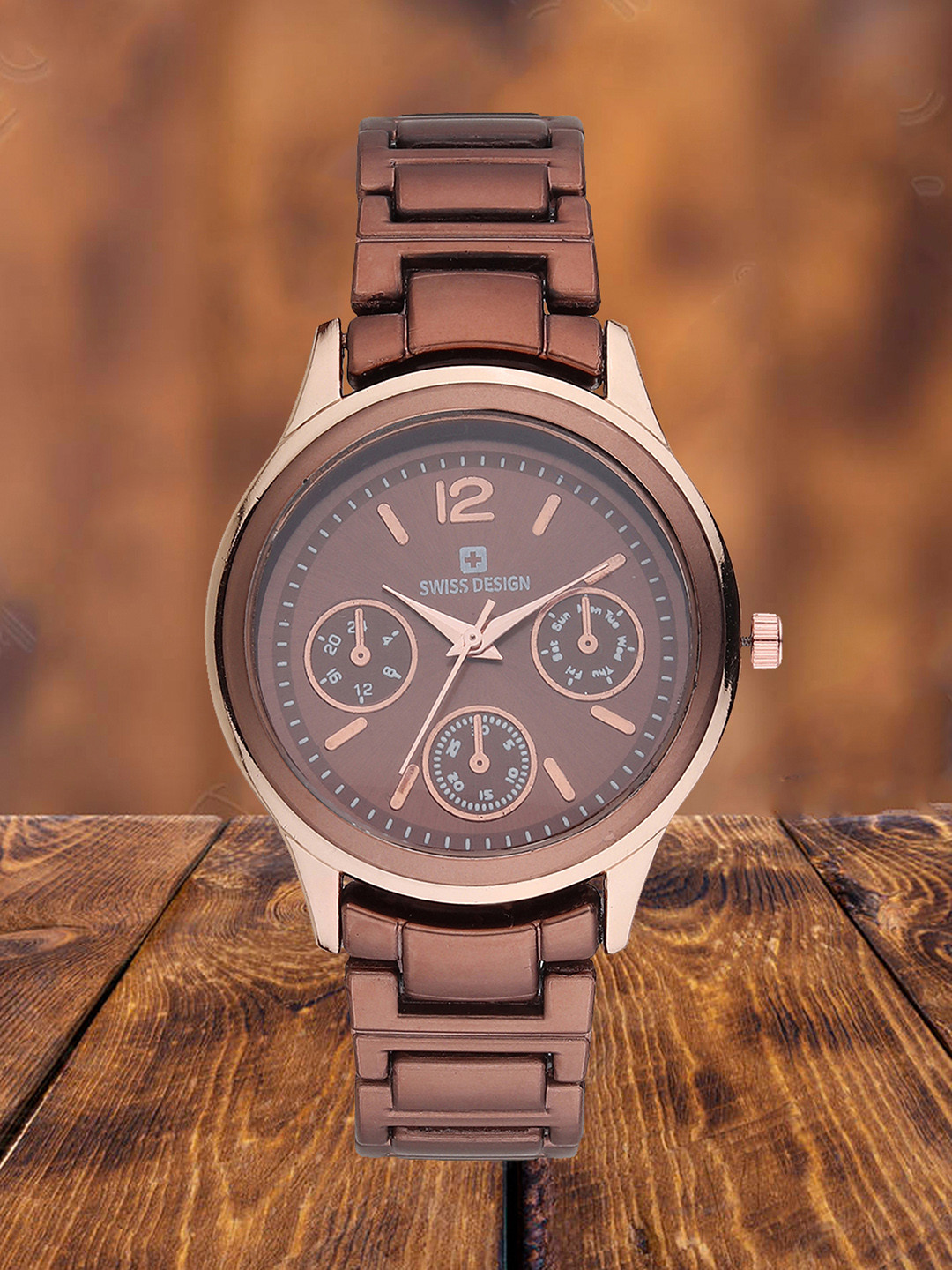 

Swiss Design Women Embellished Dial & Textured Straps Analogue Watch SDWT-007-CP, Copper