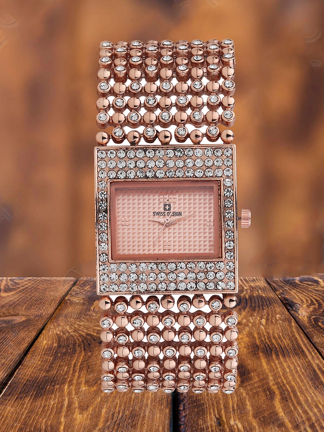

Swiss Design Women Embellished Dial & Textured Straps Analogue Watch SDWT-008-CP, Copper