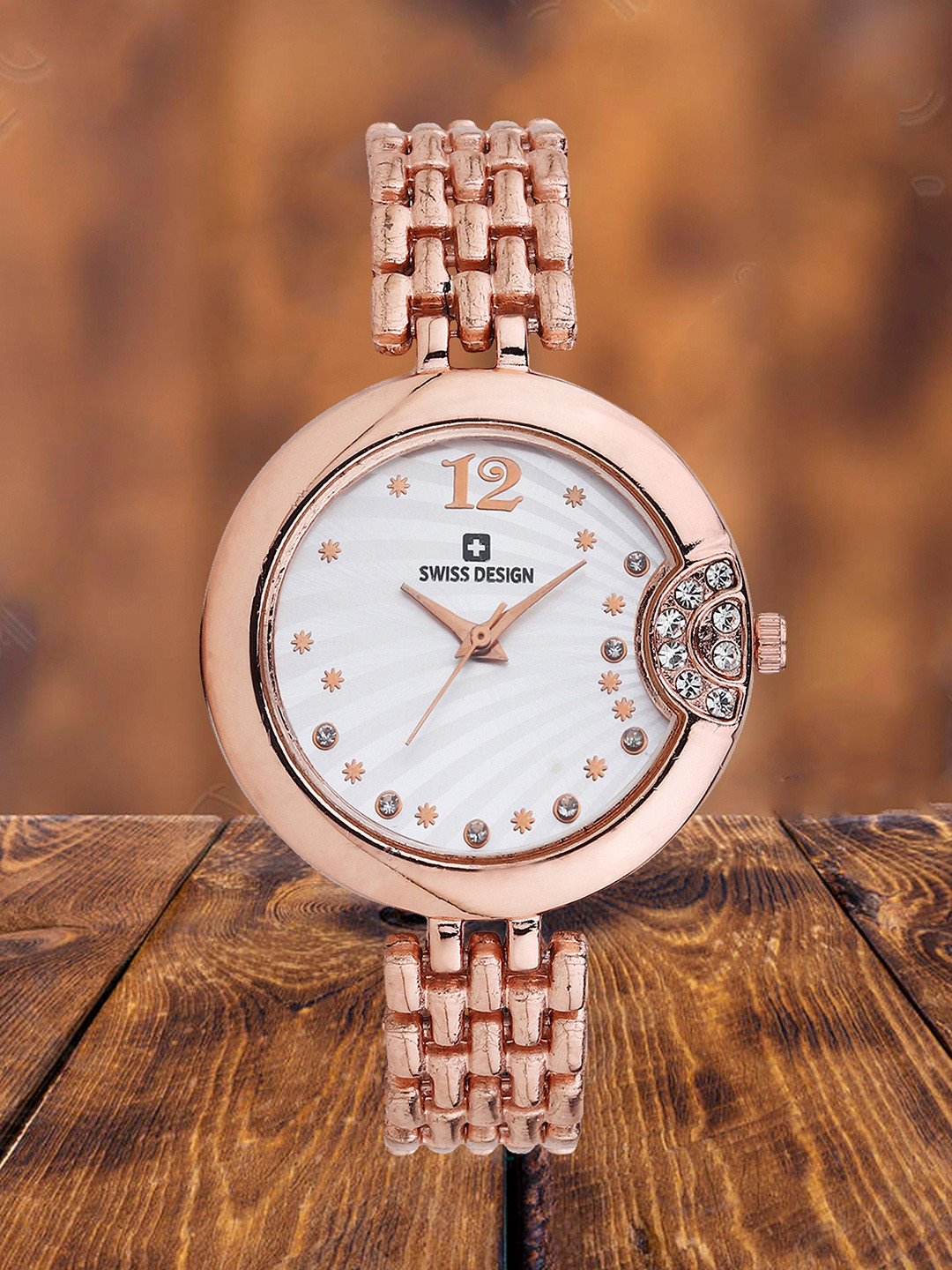 

Swiss Design Women Embellished Dial & Textured Straps Analogue Watch SDWT-014-RG, Rose