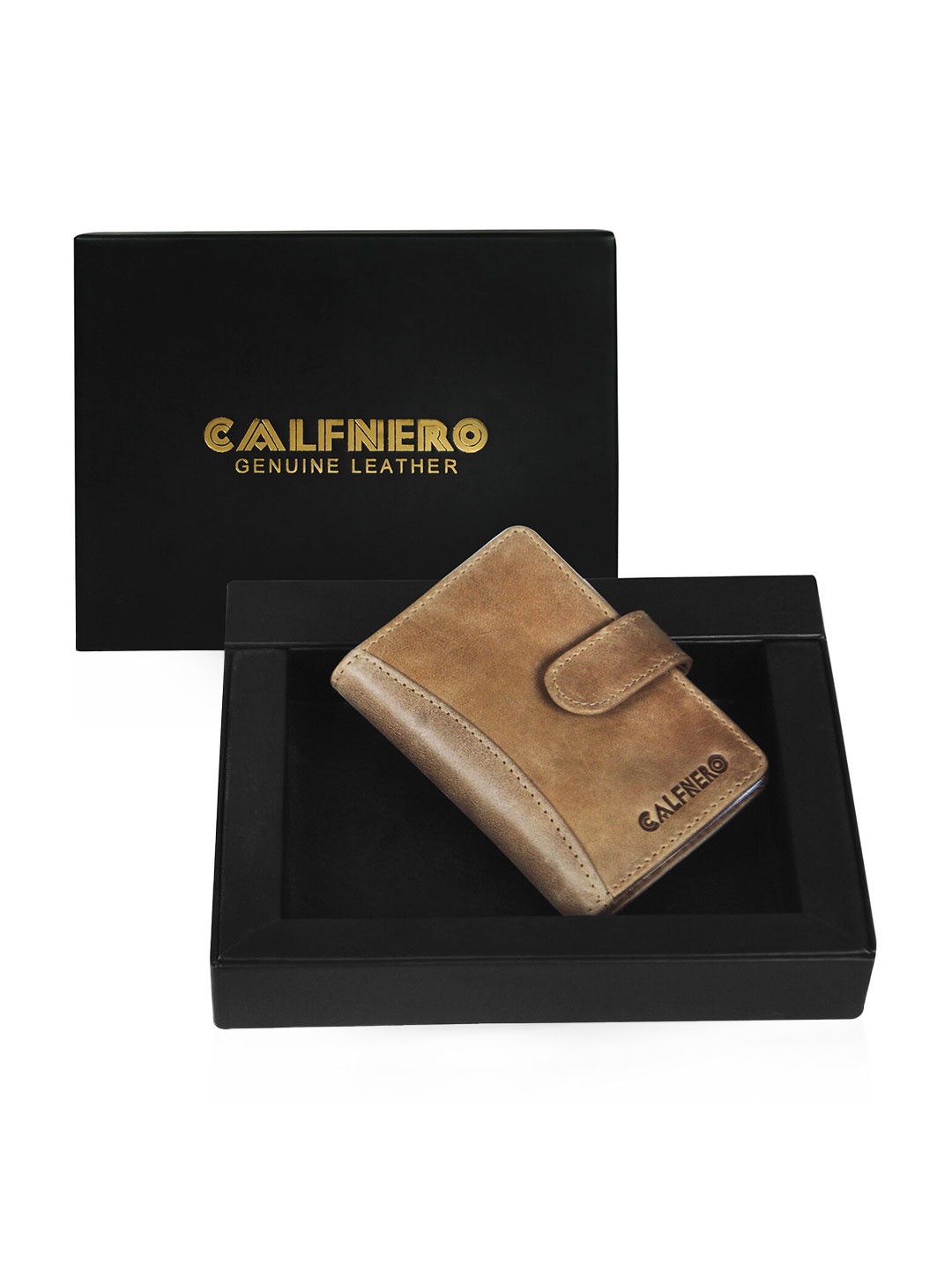

CALFNERO Textured Leather Button Closure Card Holder, Brown