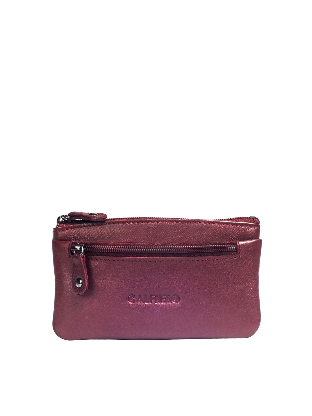 

CALFNERO Unisex Textured Leather Zip Around Wallet, Brown