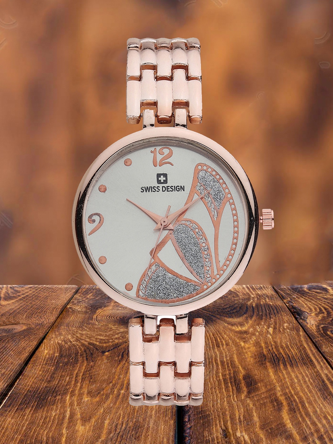 

Swiss Design Women Embellished Dial & Straps Analogue Watch SDWT-003-RG, Rose