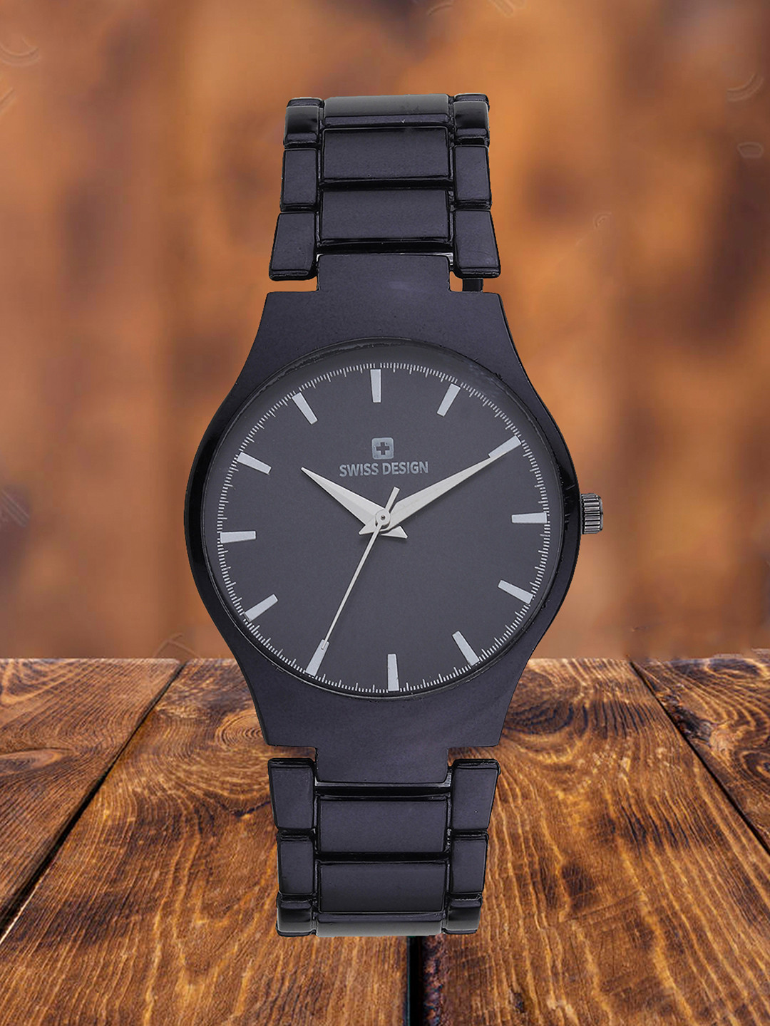 

Swiss Design Men Embellished Dial & Bracelet Style Straps Analogue Watch SDWT-002G-BK, Black