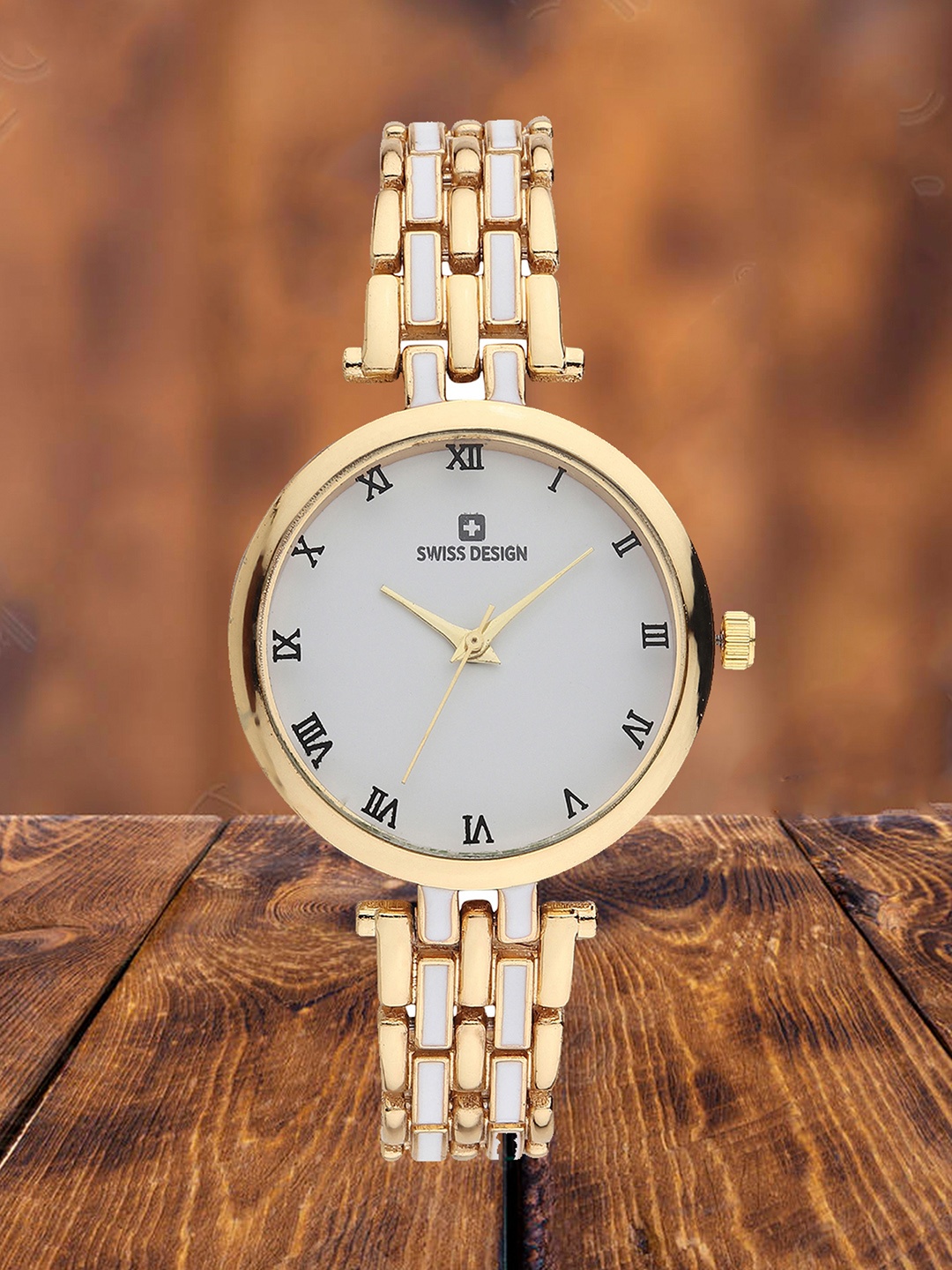 

Swiss Design Women Embellished Dial & Bracelet Style Straps Analogue Watch SDWT-005-GD, Gold