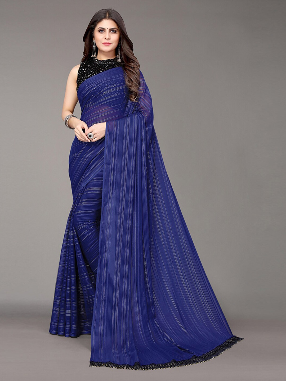 

KALINI Blue Striped Satin Saree