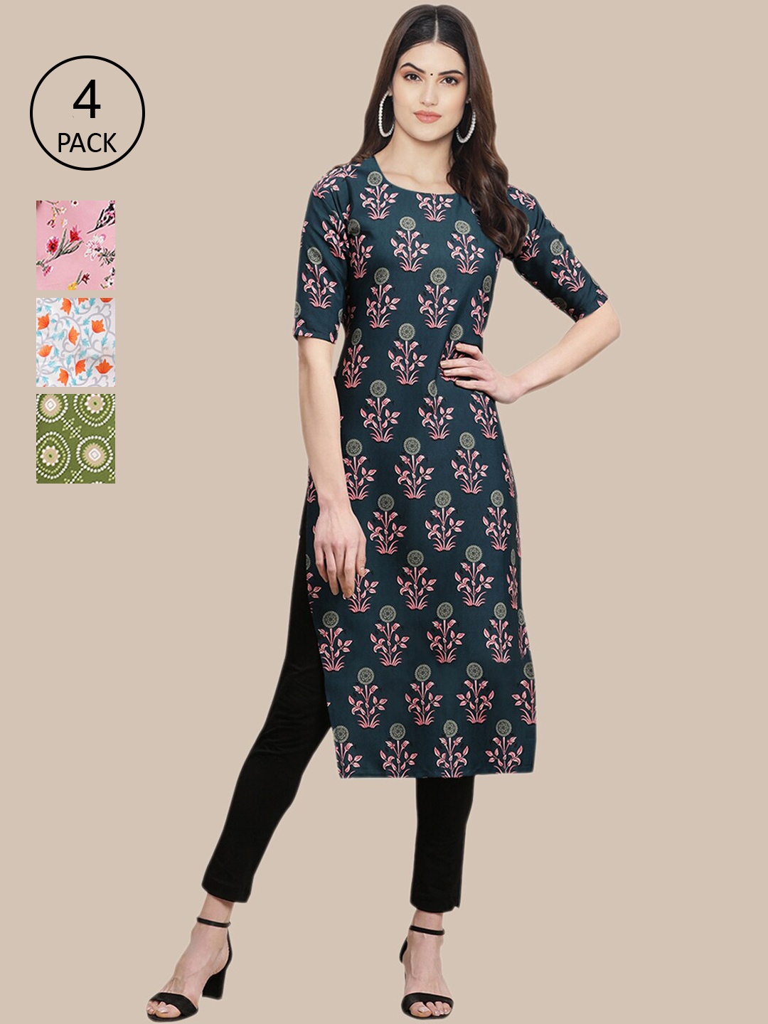 

Ethnic basket Women Multicoloured 4 Floral Printed Crepe Kurta, Multi
