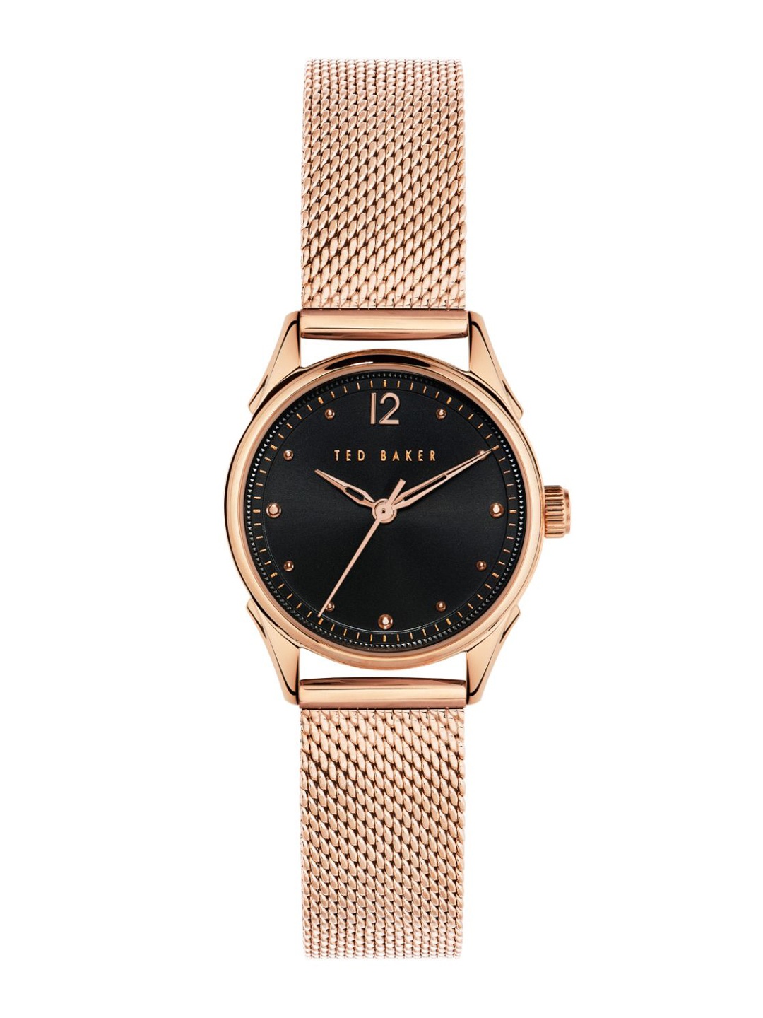 

Ted Baker Women Brass Embellished Stainless Steel Bracelet Style Straps Watch BKPLUS209, Black