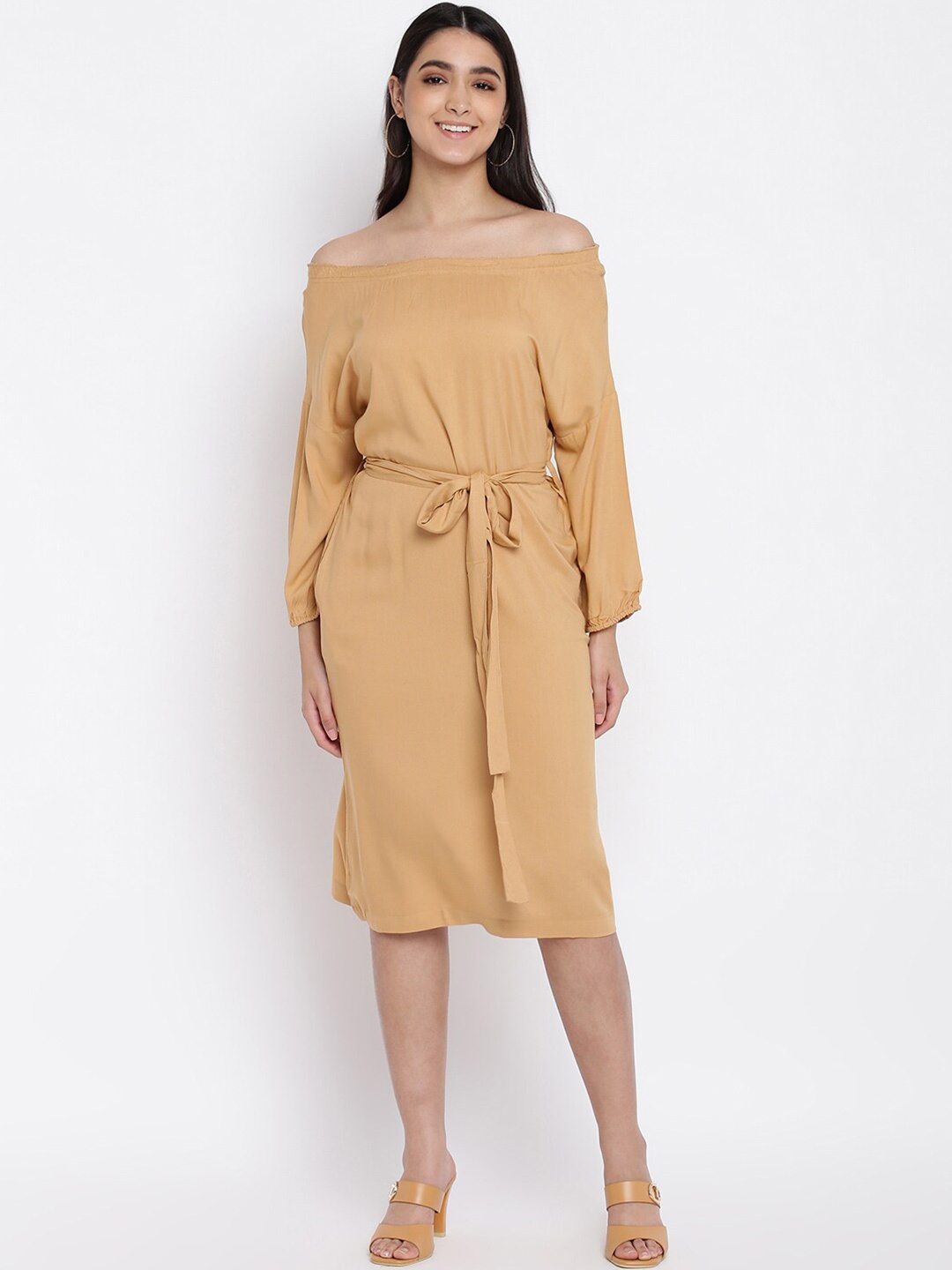 

abof Beige Off-Shoulder A-Line Dress