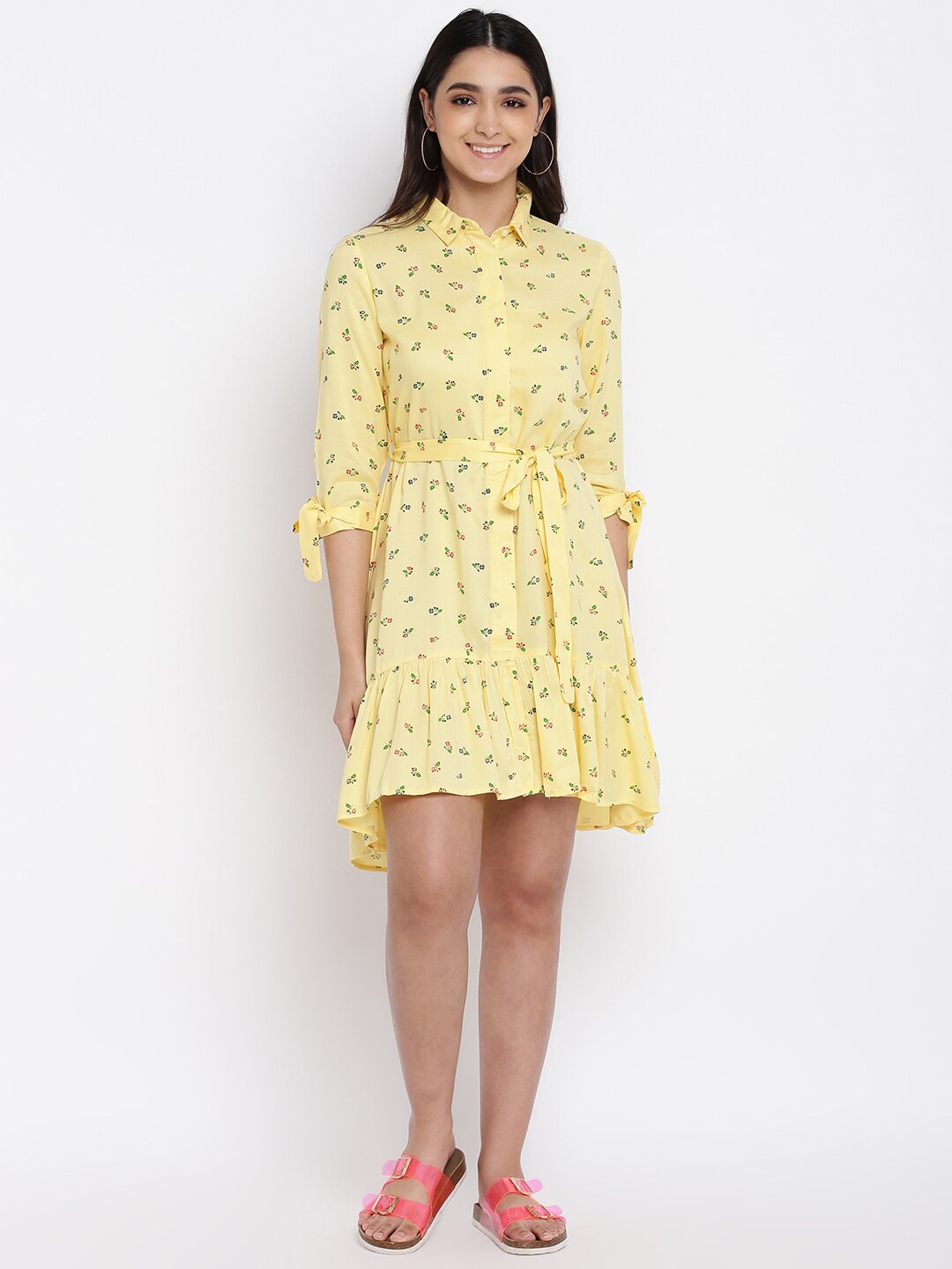 

abof Women Yellow Floral Shirt Dress