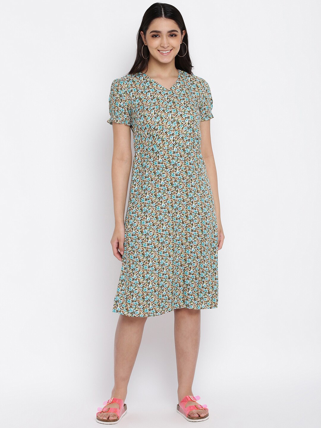 

abof Women Floral A-Line Dress, Blue