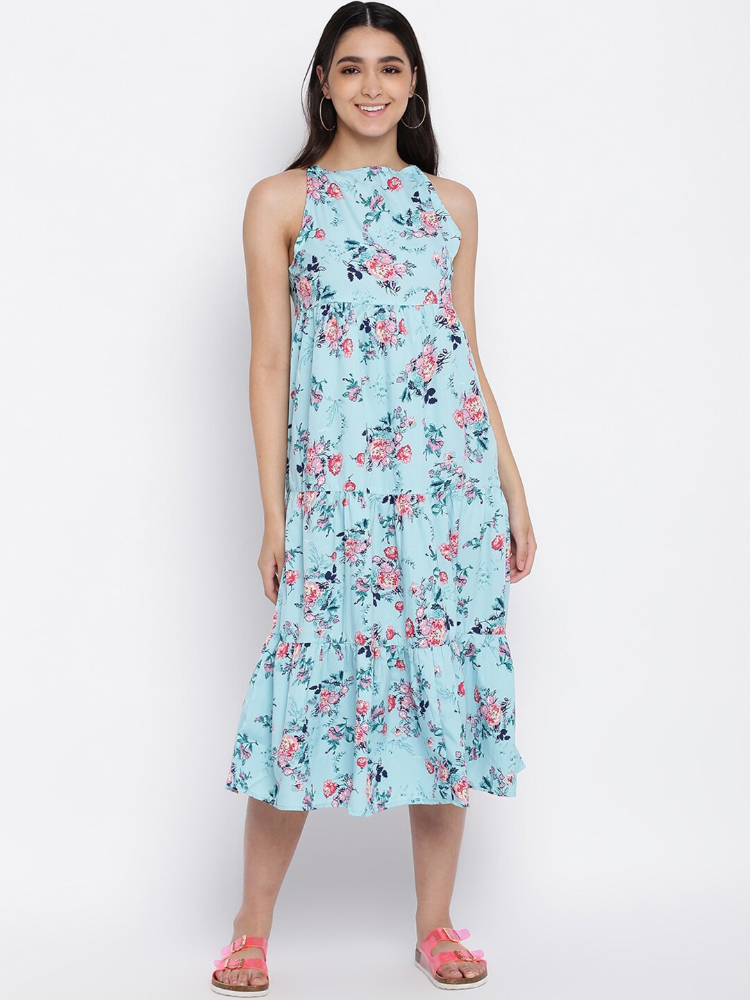 

abof Women Blue Floral A-Line Midi Dress