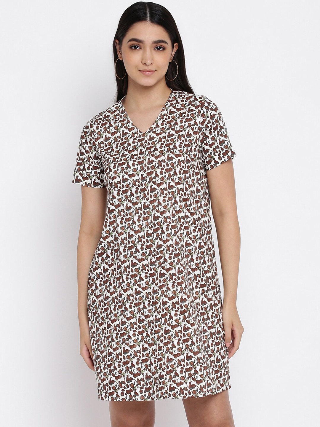 

abof Women Off White Printed Cotton Sheath Dress