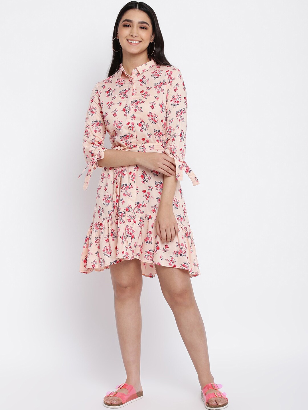 

abof Peach-Coloured Floral Shirt Dress