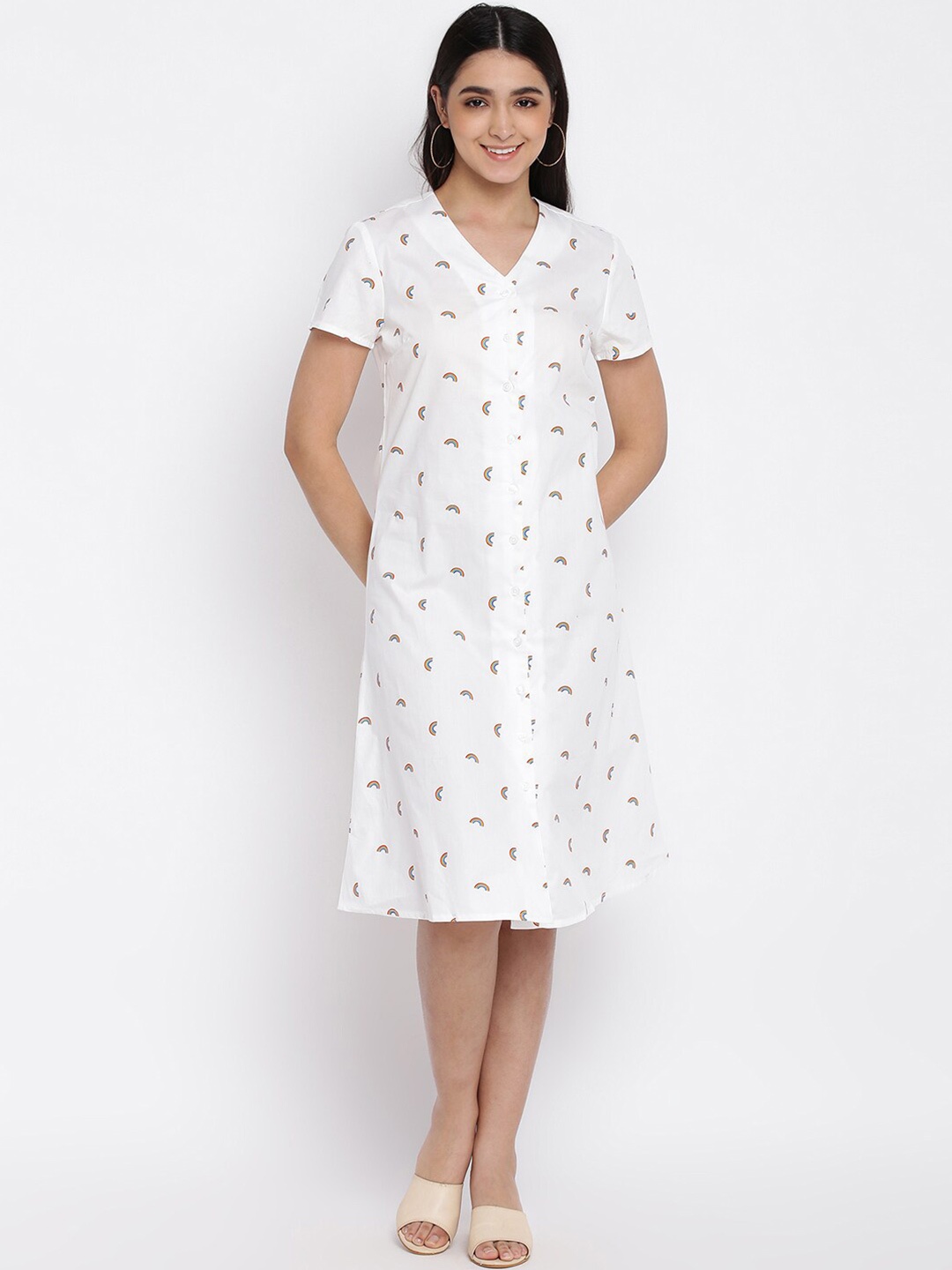 

abof Women White Printed A-Line Dress