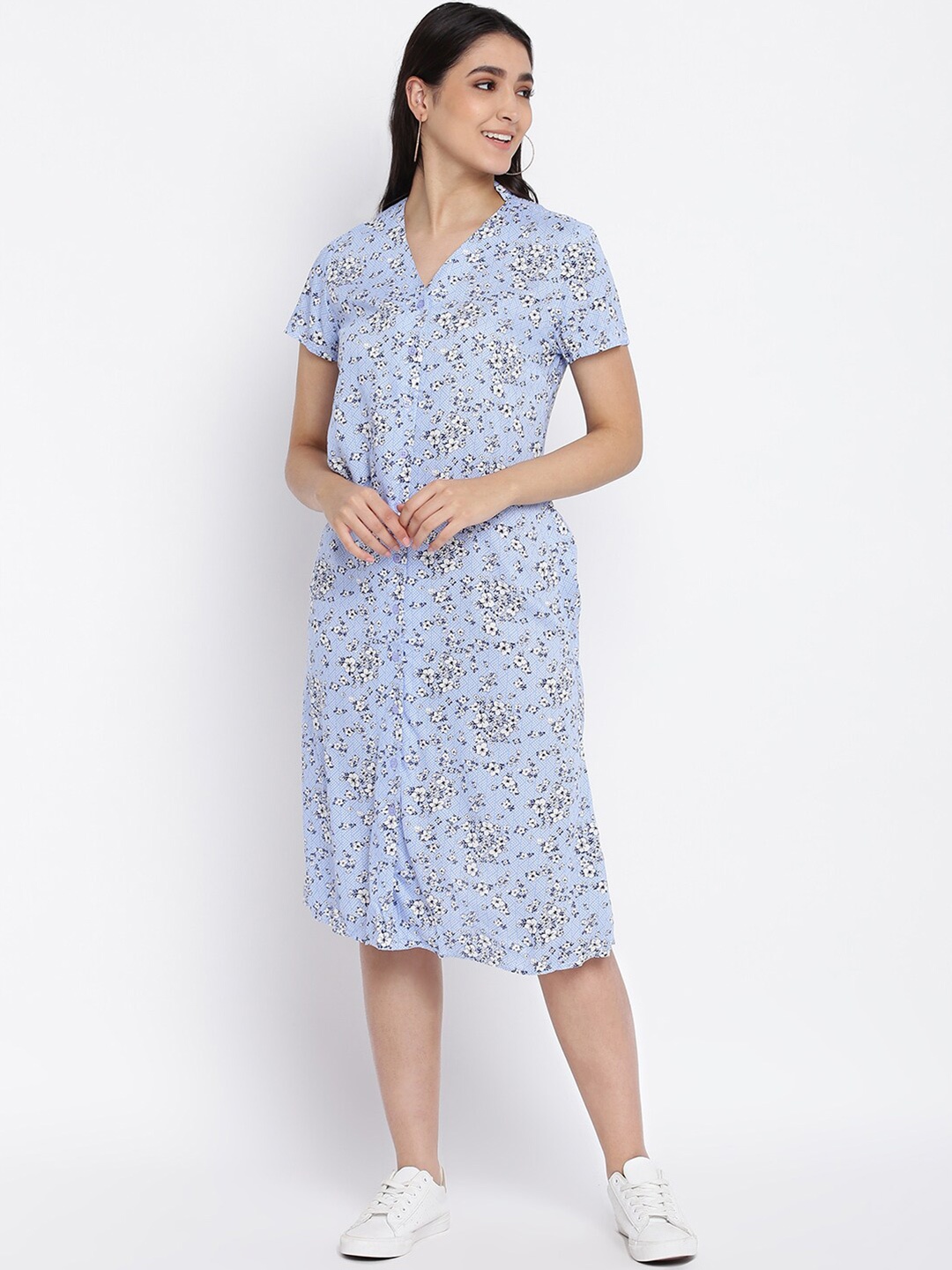 

abof Women Blue Floral A-Line Midi Dress