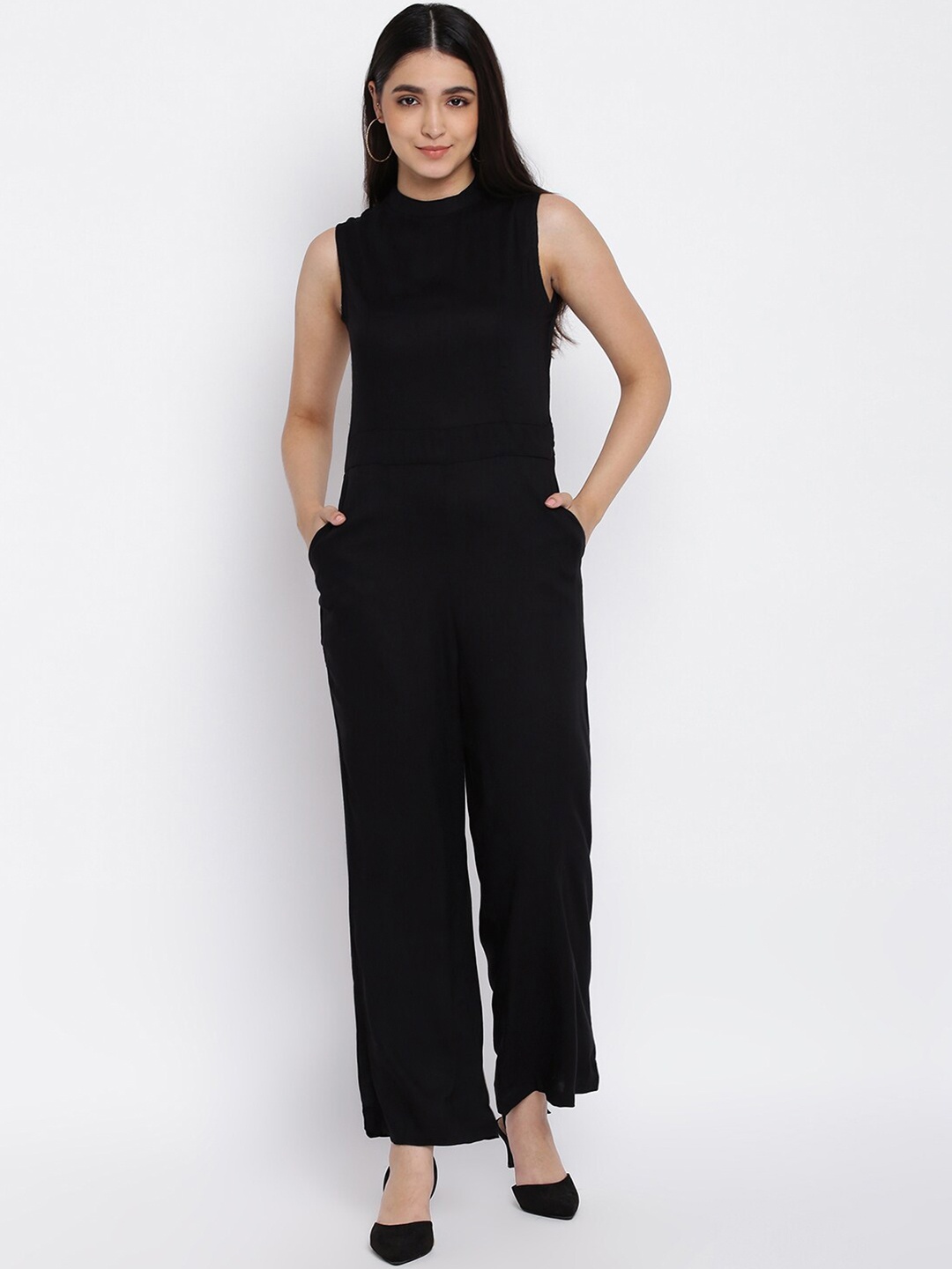 

abof Women Solid Round Neck Sleeveless Basic Jumpsuit, Black
