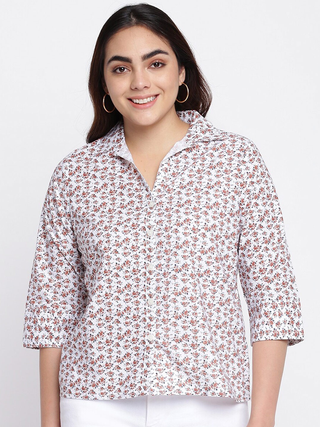 

abof Women White & Brown Floral Print Shirt Style Top