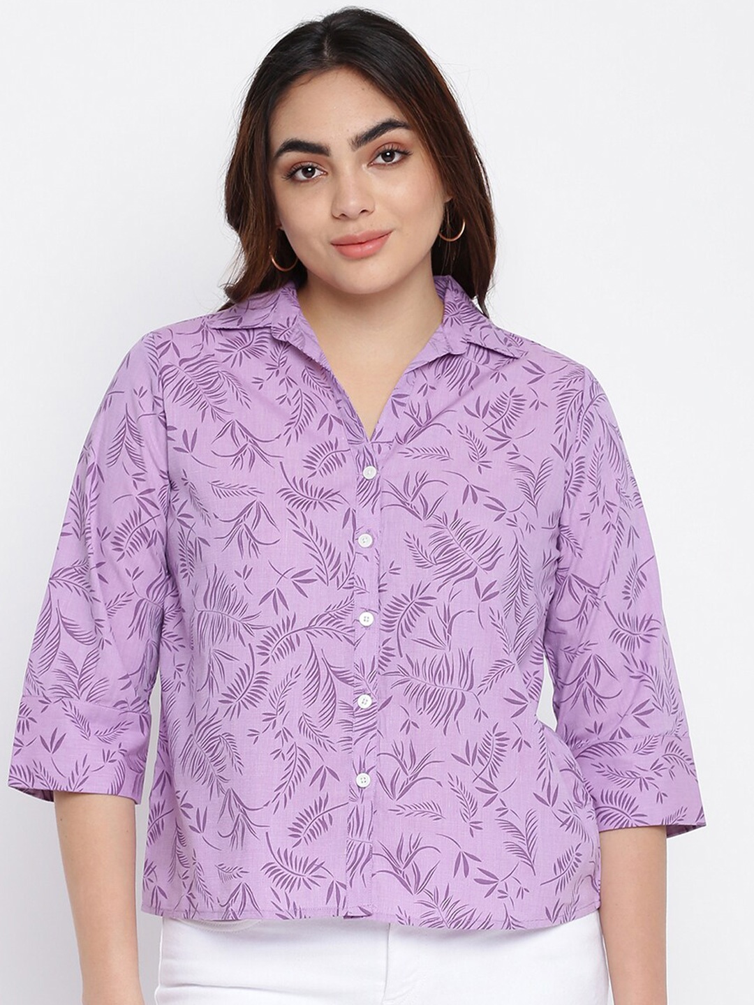 

abof Women Lavender Tropical Print Tropical Shirt Style Top
