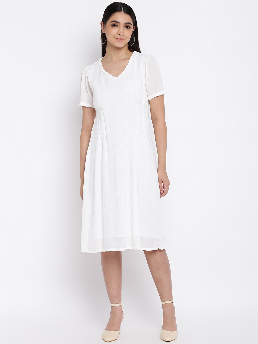 

abof Women White Solid A-Line Dress