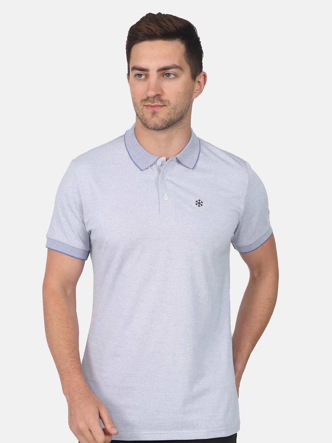 

MEMEN Men Blue Polo Collar T-shirt