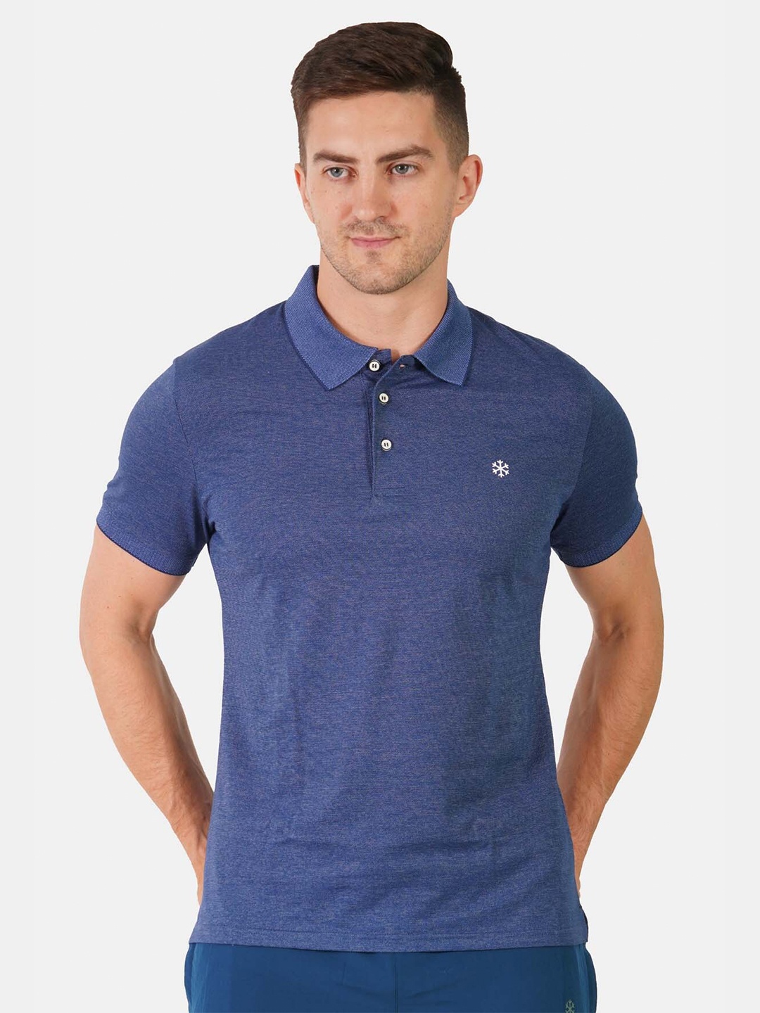 

MEMEN Men Blue Polo Collar Cotton T-shirt