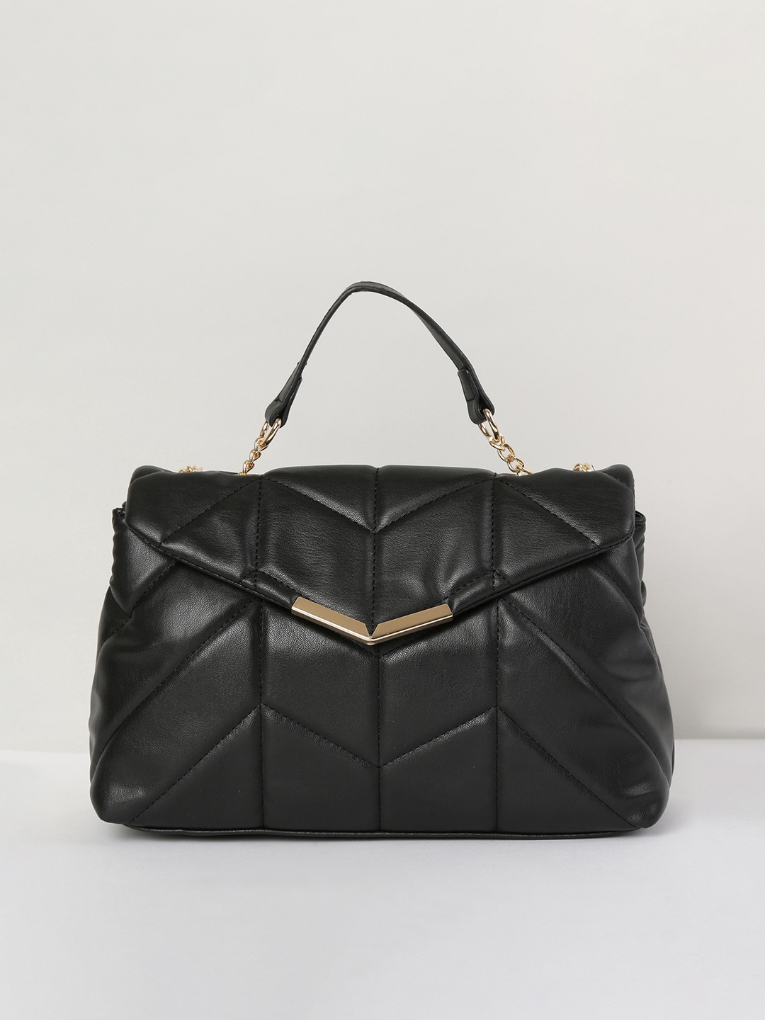 

max Women Quilted Flap Closure Handbag With Shoulder Strap, Black